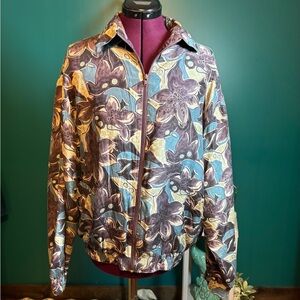 Oleg Cassini Purple Floral Design Silk Jacket